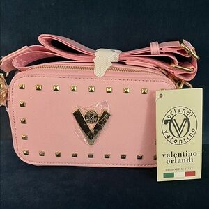 Valentino Orlandi Blush Pink Studded Crossbody Bag